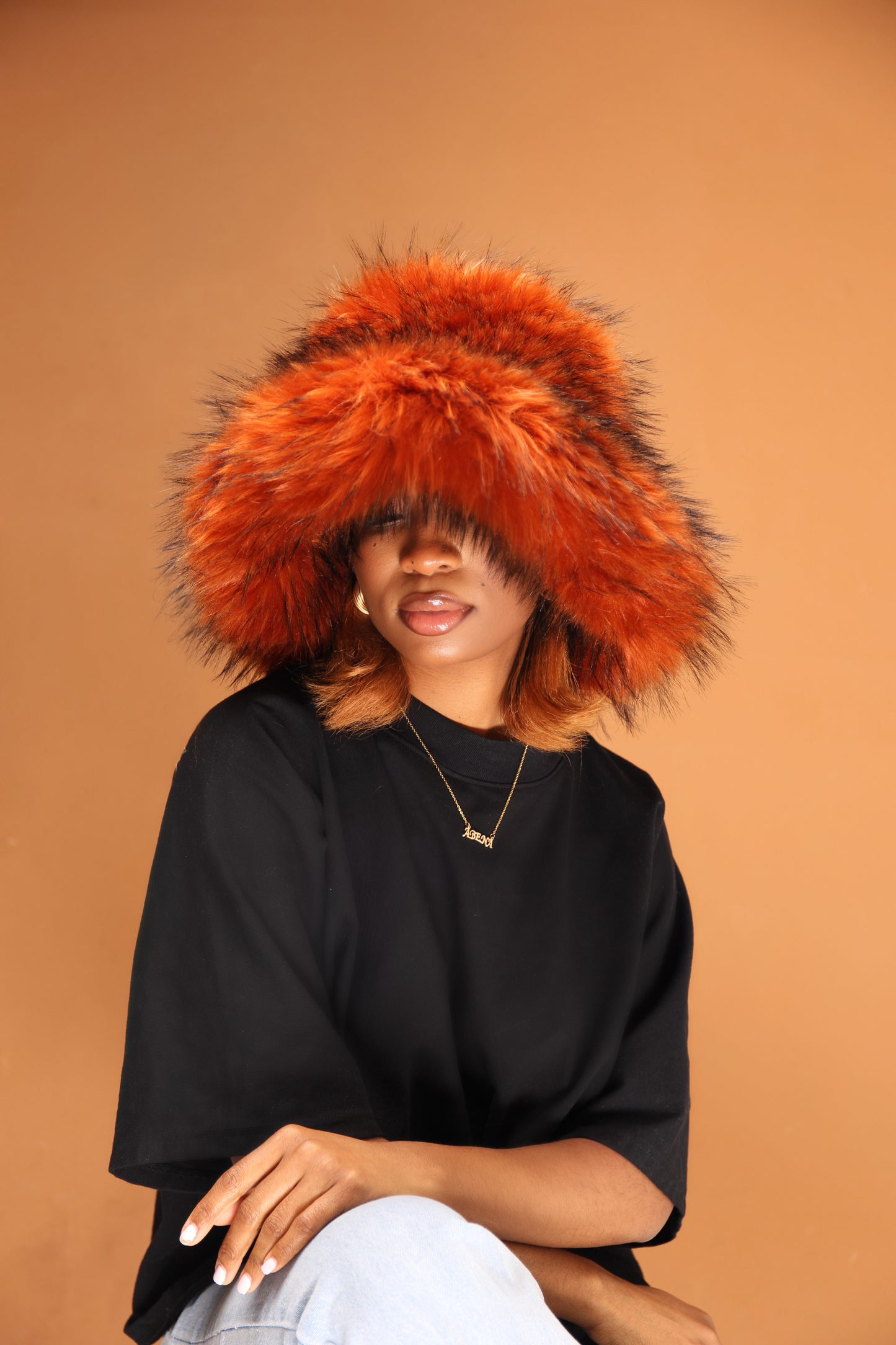 GLORY FUR BUCKET HAT - ORANGE