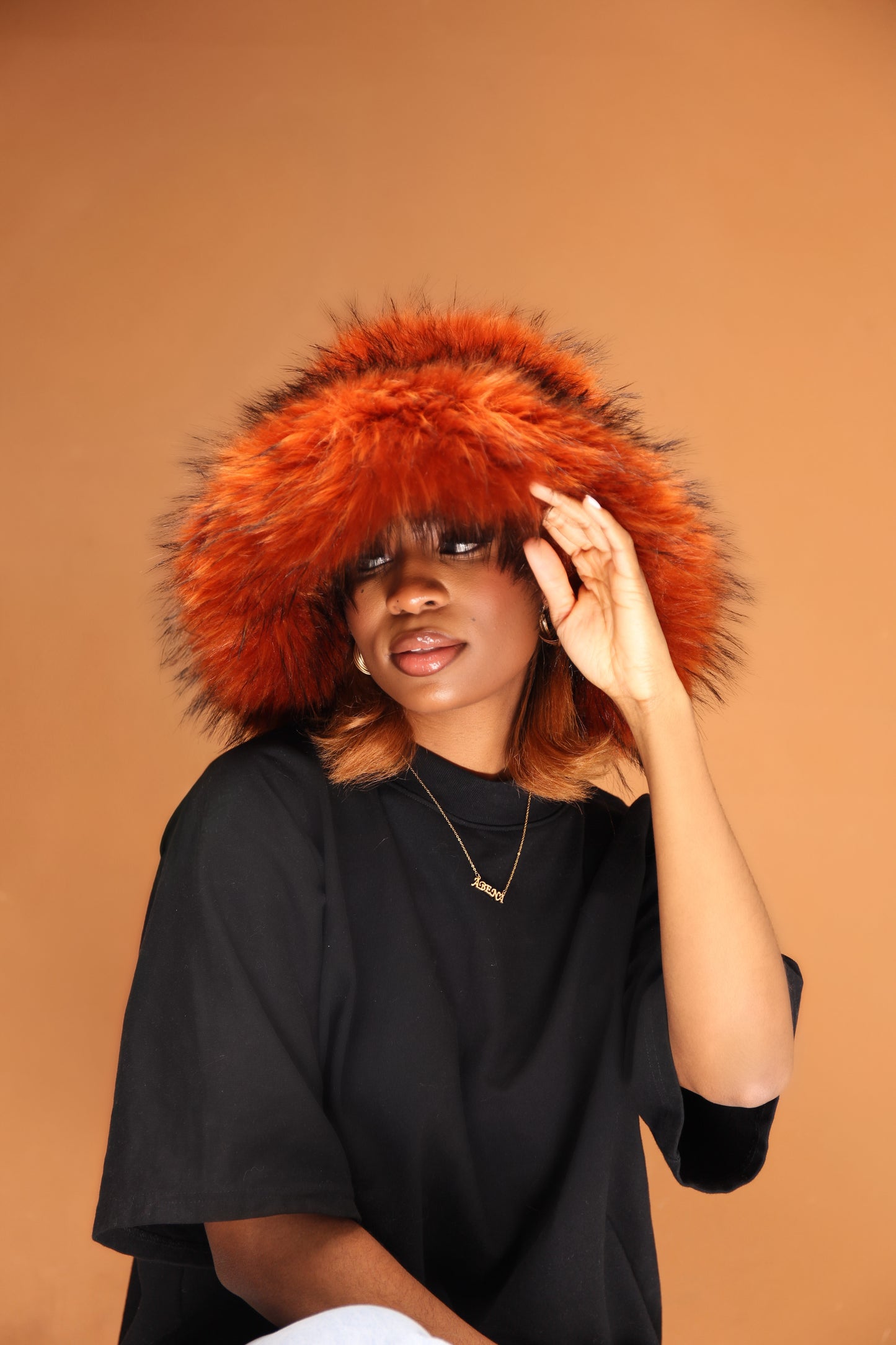 GLORY FUR BUCKET HAT - ORANGE