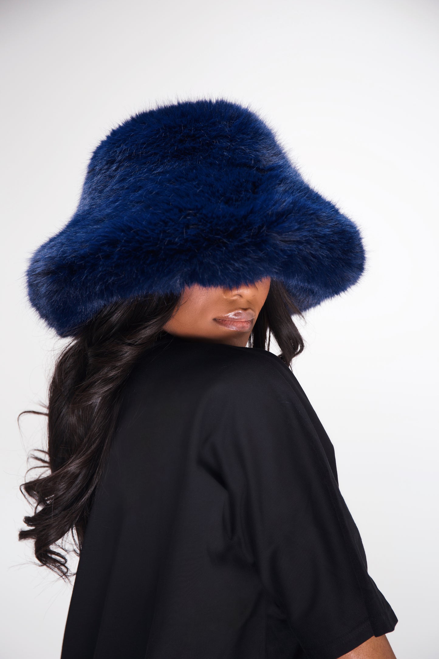 GLORY FUR BUCKET HAT - NAVY